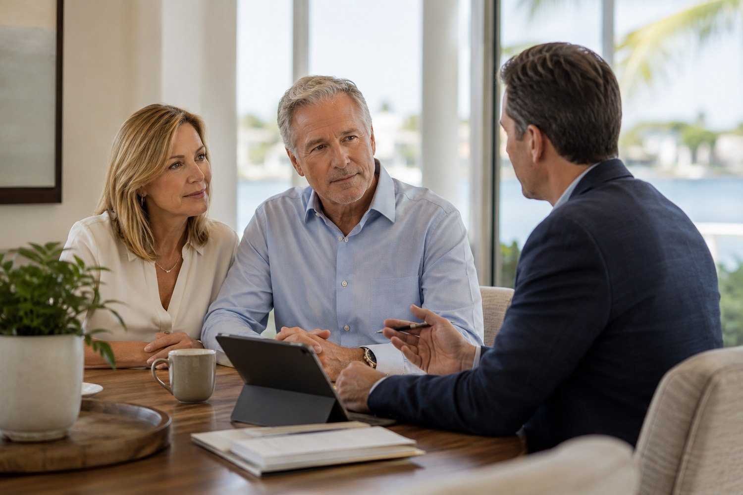 Advisor reviewing an investment strategy with a client in Jupiter, Florida
